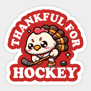 Thankful for Hockey Cute Kawaii Turkey Sticker